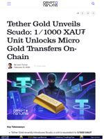 Tether Gold Unveils Scudo: 1/1000 XAU₮ Unit Unlocks Micro Gold Transfers On-Chain