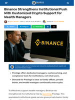 Binance Strengthens Institutional Push With Customized Crypto Support for Wealth Managers
