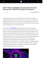 OPTO Miner Highlights Growing Role of Cloud Mining Amid Solana Ecosystem Expansion - Visionary Financial