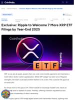Exclusive: Ripple to Welcome 7 More XRP ETF Filings by Year-End 2025