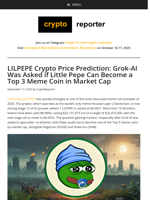 LILPEPE Crypto Price Prediction: Grok-AI Was Asked if Little Pepe Can Become a Top 3 Meme Coin in Market Cap