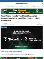 TokenFi and New to The Street Announce National Media Partnership to Reach 219M+ Households - TheNewsCrypto