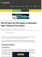 Will ETH Retest the $2K Support as Momentum Fades? Ethereum Price Analysis