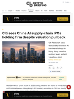 Citi sees China AI supply-chain IPOs holding firm despite valuation pullback