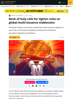 Italy Touts Stricter Oversight on Multi-Issuer Stablecoins