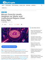 Bitcoin Scarcity Levels Heighten as Saylor and Institutional Players Close Entry Path ⋆ ZyCrypto