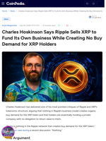Charles Hoskinson Says Ripple Sells XRP to Fund Its Own Business While Creating No Buy Demand for XRP Holders