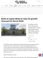 Bank of Japan likely to raise its growth forecast for fiscal 2026