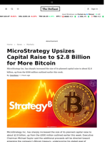 MicroStrategy Upsizes Capital Raise to $2.8 Billion for More Bitcoin - 