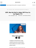 XRPL Was Not Built to Make XRP Price Go Up: Ripple CTO