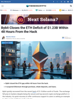 Bybit Closes the ETH Deficit of $1.23B Within 48 Hours From the Hack