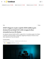 Kelp DAO exploited for $292 million with wrapped ether stranded across 20 chains