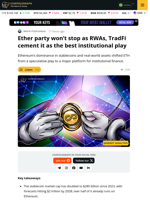 ETH’s Stablecoin, RWA Dominance Empowers It In TradFi