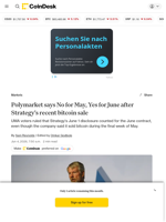Polymarket says No for May, Yes for June after Strategy's recent bitcoin sale