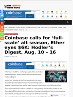 Coinbase calls for ‘full-scale’ alt season, Ether eyes $6K: Hodler’s Digest, Aug. 10 – 16 - The Crypto News Wire