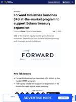 Forward Industries launches $4B at-the-market program to support Solana treasury expansion
