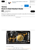'Extreme Positive': Ethereum (ETH) Back in Bull Market Mode - U.Today