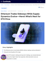 Ethereum Trades Sideways While Supply Dynamics Evolve—Here’s What’s Next for ETH Price