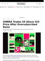 UMBRA Trades 5X Above ICO Price After Oversubscribed Raise - 