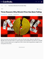 Three Reasons Why Bitcoin Price Has Been Falling