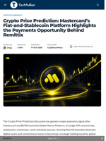 Crypto Price Prediction: Mastercard's Fiat-and-Stablecoin Platform Highlights the Payments Opportunity Behind Remittix - TechBullion