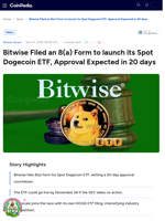 Bitwise Filed an 8(a) Form to launch its Spot Dogecoin ETF, Approval Expected in 20 days