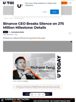 Binance CEO Breaks Silence on 275 Million Milestone: Details