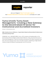 Yuma Unveils ‘Yuma Asset Management,’ Creating a New Gateway to the Decentralized AI Sector for Institutional and Accredited Investors
