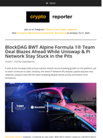 BlockDAG’s BWT Alpine F1® Team Deal Blazes Ahead While UNI & PI Struggle