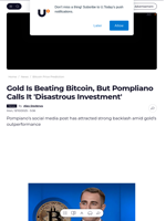 Gold Is Beating Bitcoin, But Pompliano Calls It 'Disastrous Investment' - U.Today