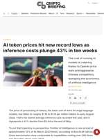 AI token prices hit new record lows as inference costs plunge 43% in ten weeks