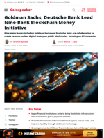 Goldman Sachs, Deutsche Bank Lead Nine-Bank Blockchain Money Initiative - Coinspeaker