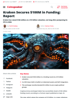 Kraken Secures $100M in Funding: Report - Coinspeaker