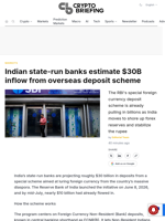 Indian state-run banks estimate $30B inflow from overseas deposit scheme