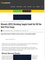 Bitcoin's (BTC) Shrinking Supply Could Set Off the Next Price Surge