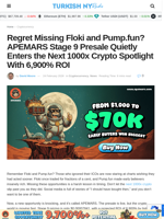 Regret Missing Floki and Pump.fun? APEMARS Stage 9 Presale Quietly Enters the Next 1000x Crypto Spotlight With 6,900% ROI - TurkishNY Radio
