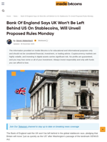 BoE Says UK Won’t Be Left Behind US On Stablecoins