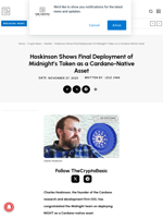 Hoskinson Shows Final Deployment of Midnight’s Token as a Cardano-Native Asset