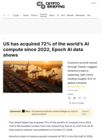 US has acquired 72% of the world's AI compute since 2022, Epoch AI data shows