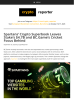 Spartans Builds First Crypto Superbook with 10+ Sports, Leaving BC.games and Stakes in Dust