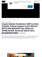 Crypto Market Prediction: XRP to Enter Freefall, Critical Support Lost? Bitcoin (BTC) Hits $120,000 Top, Shiba Inu (SHIB) Bullish Reversal Starts Here - U.Today