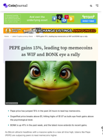 PEPE gains 15%, leading top memecoins as WIF and BONK eye a rally - CoinJournal
