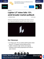 Lighter LIT token falls 15% amid broader market pullback