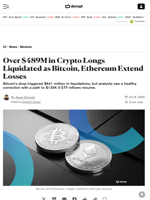 Over $489M in Crypto Longs Liquidated as Bitcoin, Ethereum Extend Losses - Decrypt