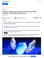 Binance to Airdrop and List These Three Tokens