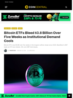 Bitcoin ETFs Bleed $3.8 Billion Over Five Weeks as Institutional Demand Cools - CoinCentral