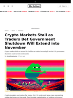 Crypto Markets Stall as Traders Bet Government Shutdown Will Extend into November - 
