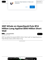 XRP Whale on Hyperliquid Puts $7.6 Million Long Against $100 Million Short Wall - U.Today