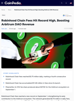 Robinhood Chain Fees Hit Record High, Boosting Arbitrum DAO Revenue