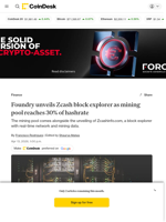 Foundry unveils Zcash block explorer as mining pool reaches 30% of hashrate